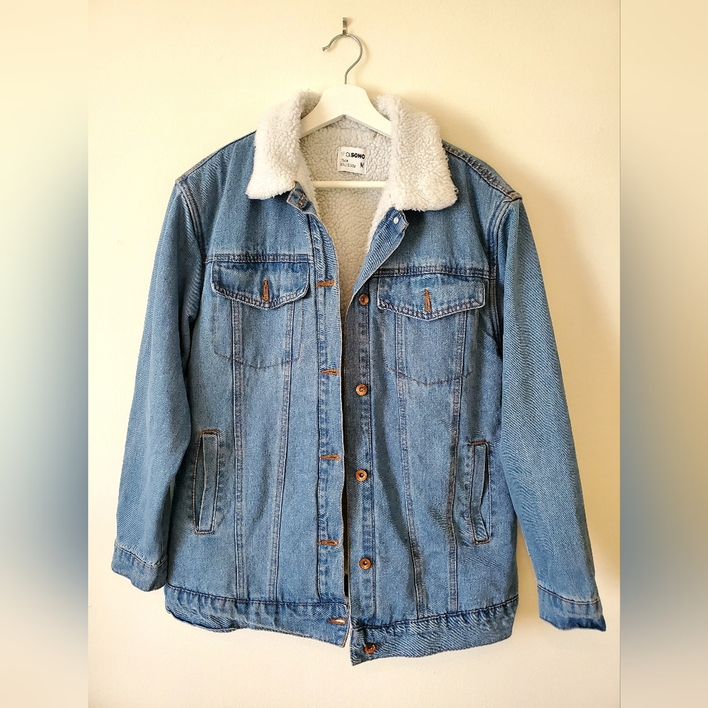 Junior's Oversized Denim Sherpa Jacket